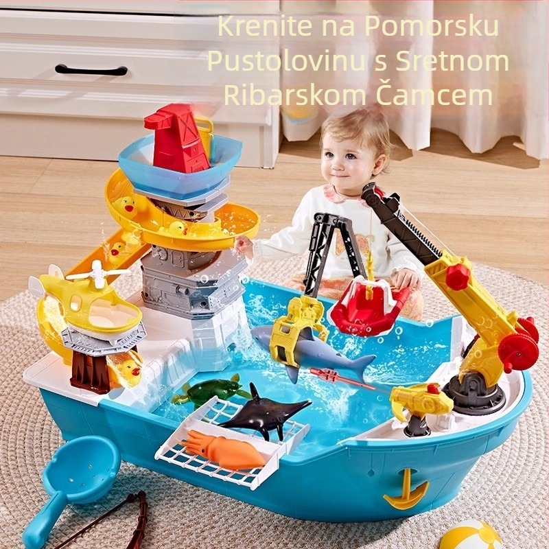 Set igračaka za vodu s raspršivanjem: model ribarskog broda za igru u pijesku i vodi, od plastike, za djecu 4–6 godina