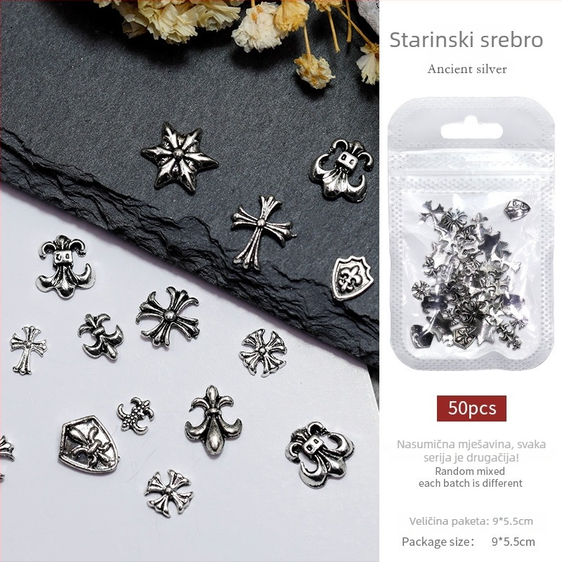Nakit za nokte – punk stil, antički metalni završeci, miješane legure ukrasi, retro dizajn, 50 kom