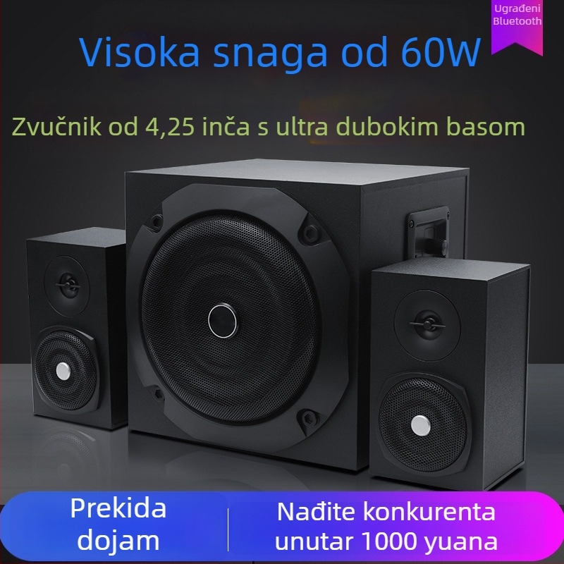 Giant Cannon Bluetooth zvučnik 2.1 – kućni audio sustav s drvenim kućištem i subwooferom