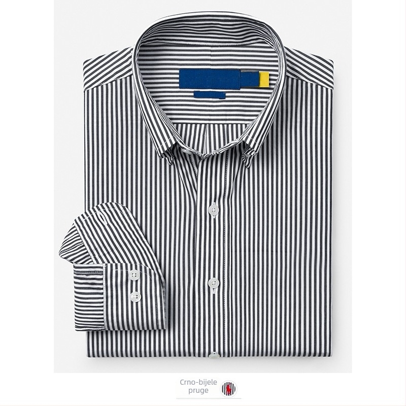 Muška polo košulja s prugama, pamuk-mješavina materijal, rever ovratnik, dugi rukavi, izšiven logotip pony