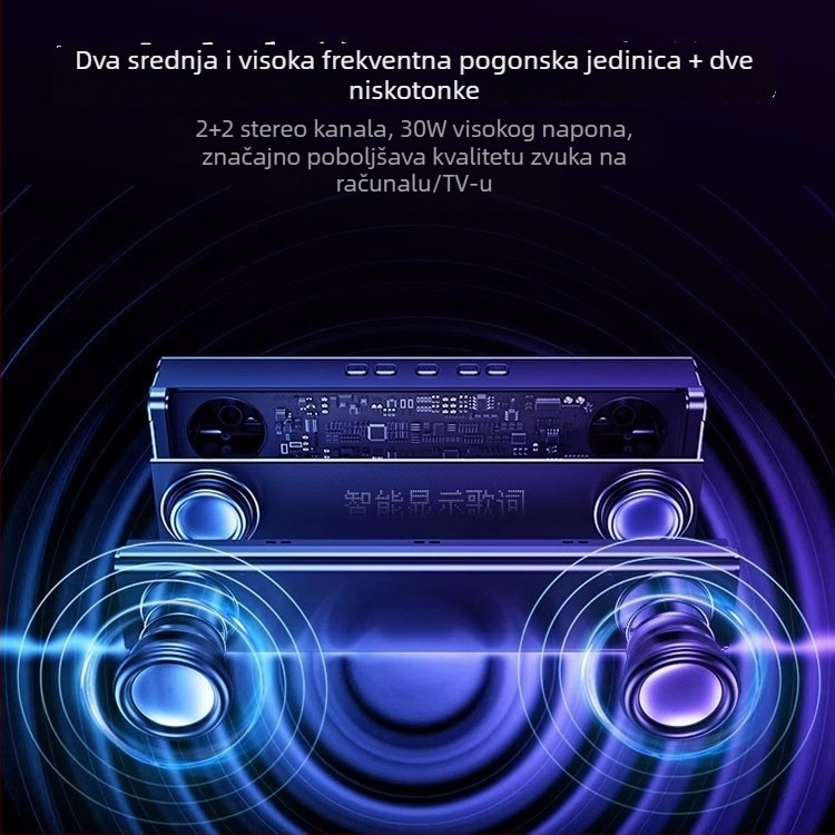 K100 Bluetooth karaoke sustav zvučnika, s dva zvučnika, Bluetooth 5.3, 30W, ugrađena baterija 4000–6000 mAh, frekvencijski raspon 100 Hz–20 kHz, SNR ≥75 dB