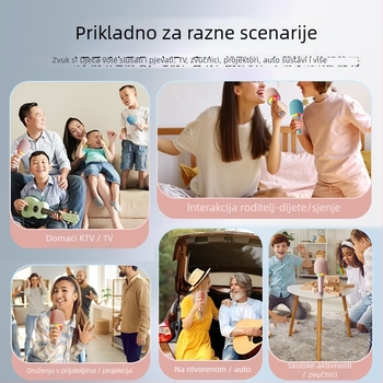 L8 karaoke mikrofon s integriranim zvučnikom za djecu, sve-u-jednom, 5 W, 1000–1200 mAh, 100 Hz–20 kHz, SNR ≥60 dB, trajanje baterije 3–6 h