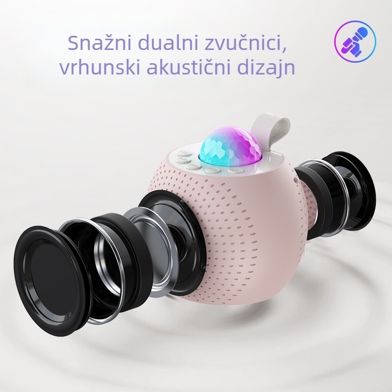 Karaoke Bluetooth zvučnik s projekcijom zvjezdanog neba i ugrađenim mikrofonom; Bluetooth 5.3, Li-Po baterija, 5W, 100Hz–20kHz, SNR ≥70dB