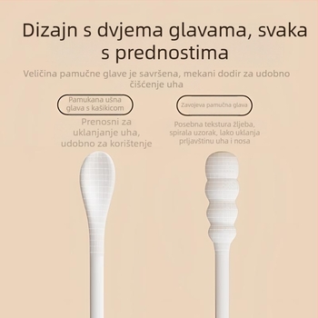 Jednokratne štapiće za čišćenje uha s dvostrukom glavom, papirnim osovinom, bez vlakana