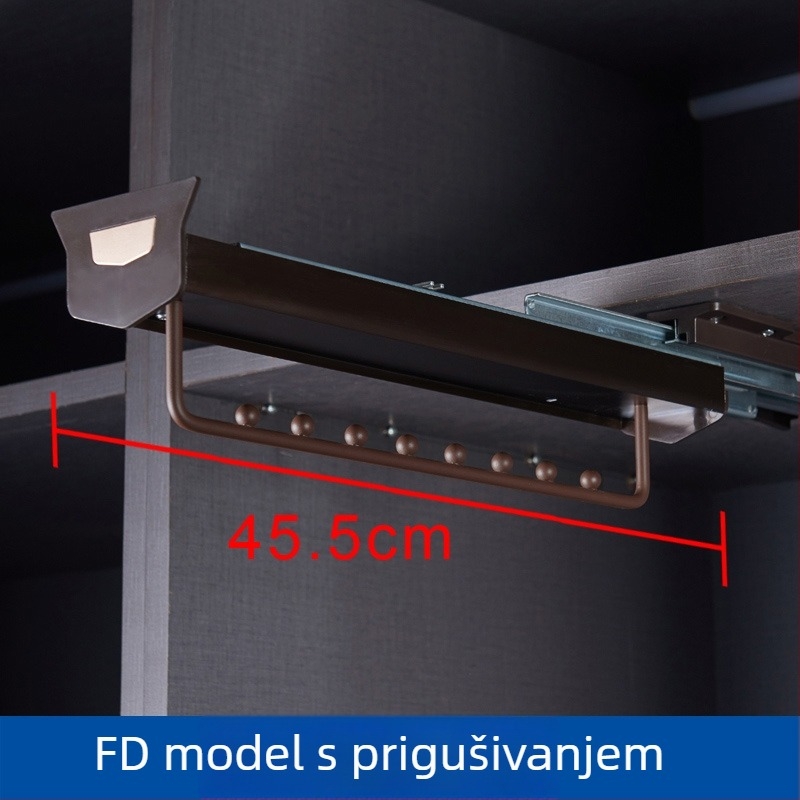 Teleskopska šipka za garderobu za gornju montažu, horizontalno i vertikalno vješanje, aluminijska legura, model FDS, moderni minimalistički dizajn