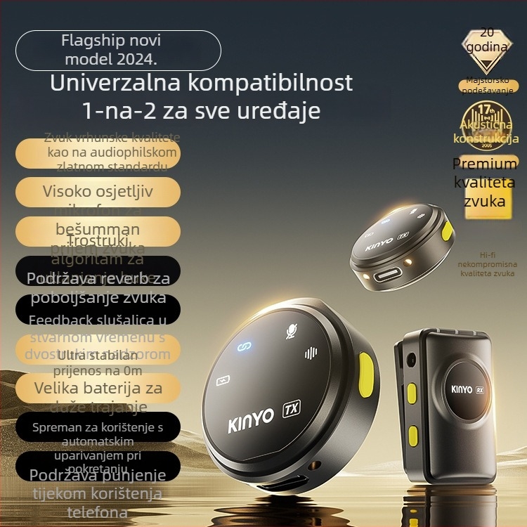 M60 mikrofoni za ovratnik za prijenos uživo i studijsko snimanje uz smanjenje šuma, ugrađena baterija 2000–4000mAh, autonomija 6–8 h, frekvencijski raspon 100 Hz–20 kHz, SNR ≥75 dB, napajanje 5V/5W