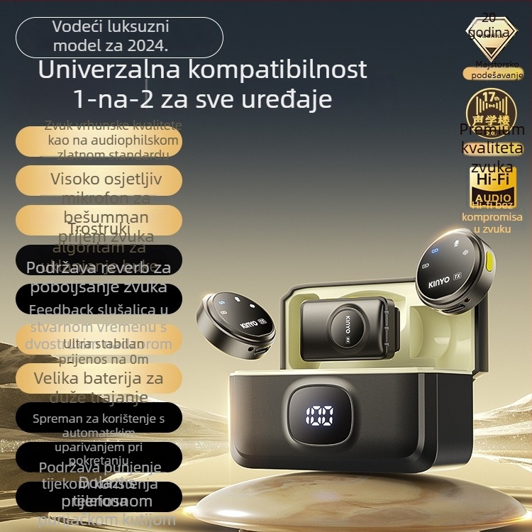 M60 mikrofoni za ovratnik za prijenos uživo i studijsko snimanje uz smanjenje šuma, ugrađena baterija 2000–4000mAh, autonomija 6–8 h, frekvencijski raspon 100 Hz–20 kHz, SNR ≥75 dB, napajanje 5V/5W