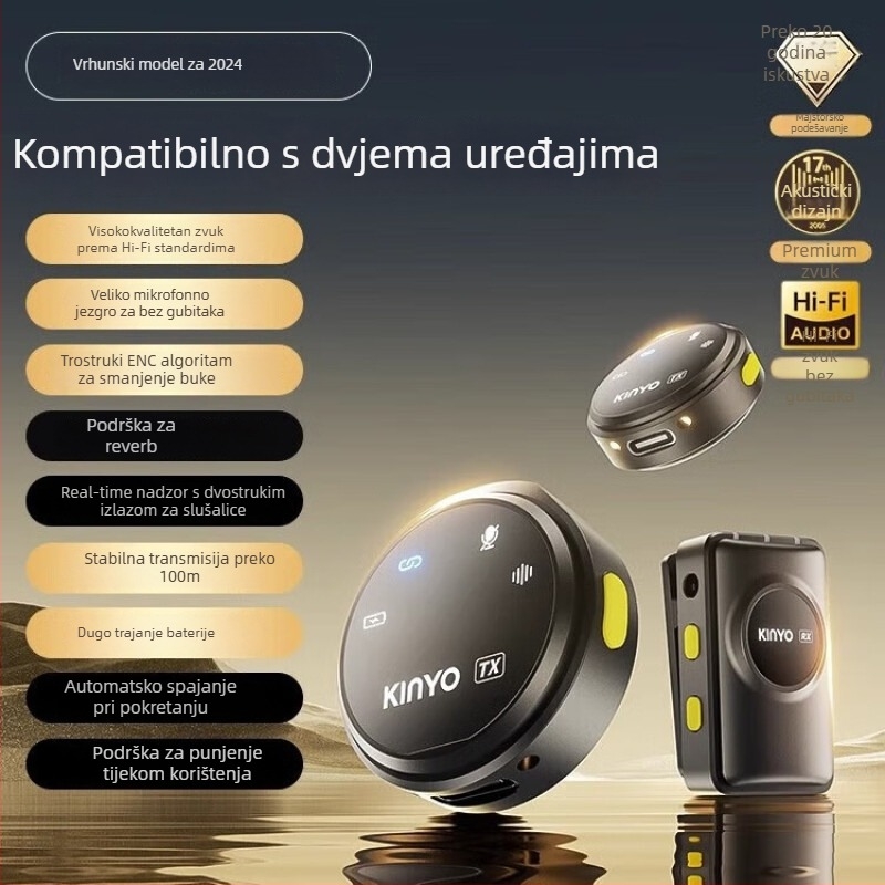 M60 mikrofoni za ovratnik za prijenos uživo i studijsko snimanje uz smanjenje šuma, ugrađena baterija 2000–4000mAh, autonomija 6–8 h, frekvencijski raspon 100 Hz–20 kHz, SNR ≥75 dB, napajanje 5V/5W