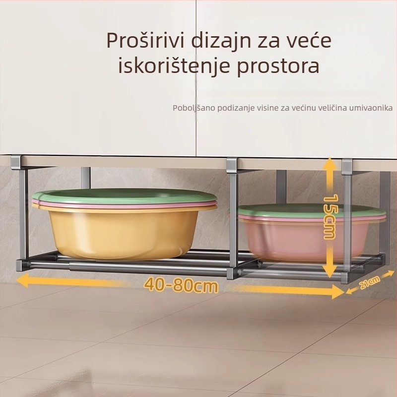 Držač za kupaonu ispod umivaona, jednoslojni organizator, montaža bez bušenja, Space aluminij, modern stil