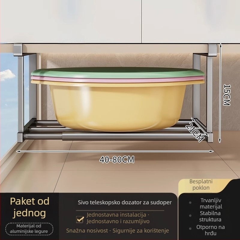Držač za kupaonu ispod umivaona, jednoslojni organizator, montaža bez bušenja, Space aluminij, modern stil