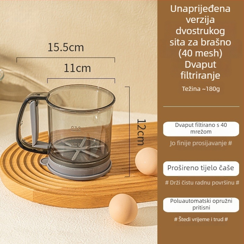 Ručni poluautomatski sif za brašno – sito za prašak za pečenje, alat za brašno s mrežastim filtrima
