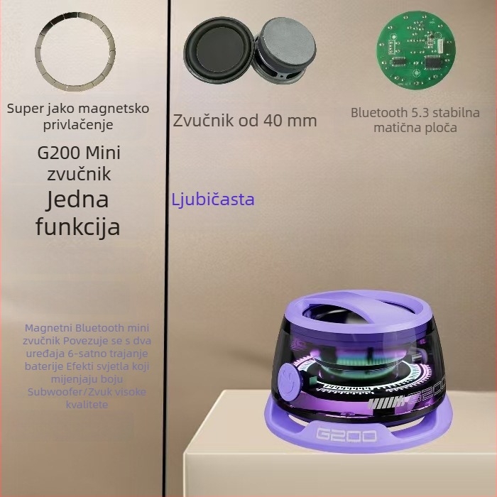 G200 Prijenosni Bluetooth zvučnik s magnetskim držačem za telefon, stolni mini subwoofer i šareni svjetlosni efekti
