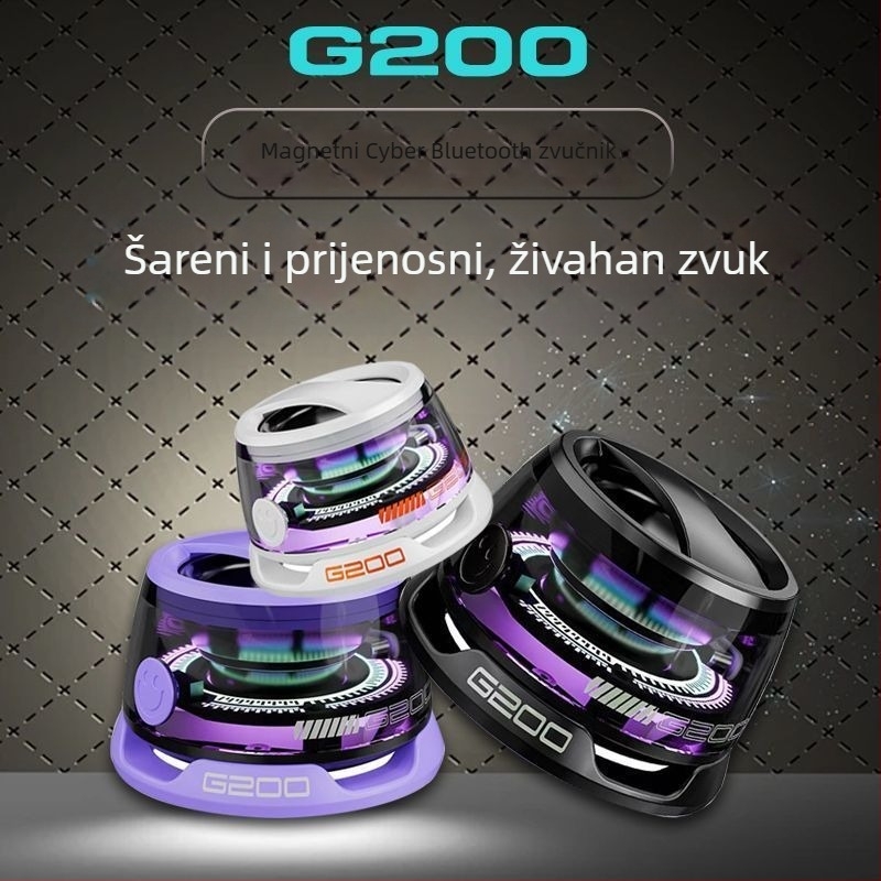 G200 Prijenosni Bluetooth zvučnik s magnetskim držačem za telefon, stolni mini subwoofer i šareni svjetlosni efekti