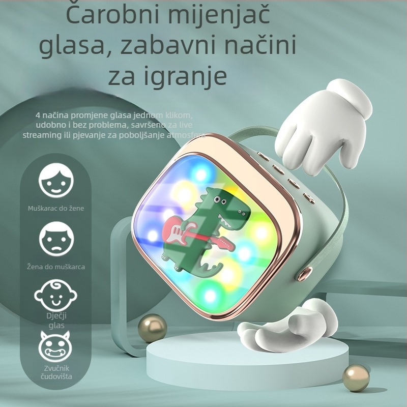 P12 Bluetooth karaoke zvučnik s bežičnim mikrofonom, prijenosne LED svjetla, ugrađena baterija 1000–1200 mAh, Bluetooth 5.0, izlaz 5W, frekvencijski raspon 100 Hz–20 kHz