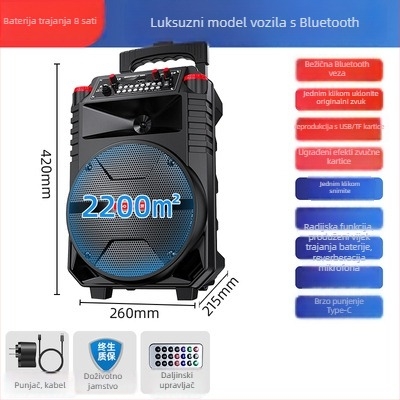 Guoai N1 Bluetooth zvučnik za ples na trgu s bežičnim mikrofonom, 30W, Bluetooth 5.0, ugrađena baterija 2000–4000mAh, domet 10 m