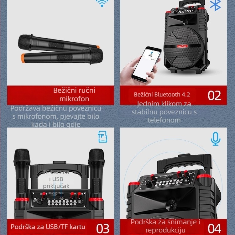 Guoai N1 Bluetooth zvučnik za ples na trgu s bežičnim mikrofonom, 30W, Bluetooth 5.0, ugrađena baterija 2000–4000mAh, domet 10 m