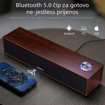 Drveni Bluetooth zvučnik za računalo - žičani i Bluetooth, USB sučelje, 2 kanala, 6W izlaz, drveno kućište
