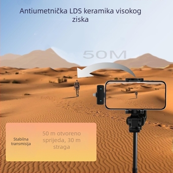 M1s Lavalier mikrofon s ugrađenom baterijom, trajanje baterije preko 12 sati, frekvencijski raspon 100 Hz-20 kHz, SNR ≥70 dB