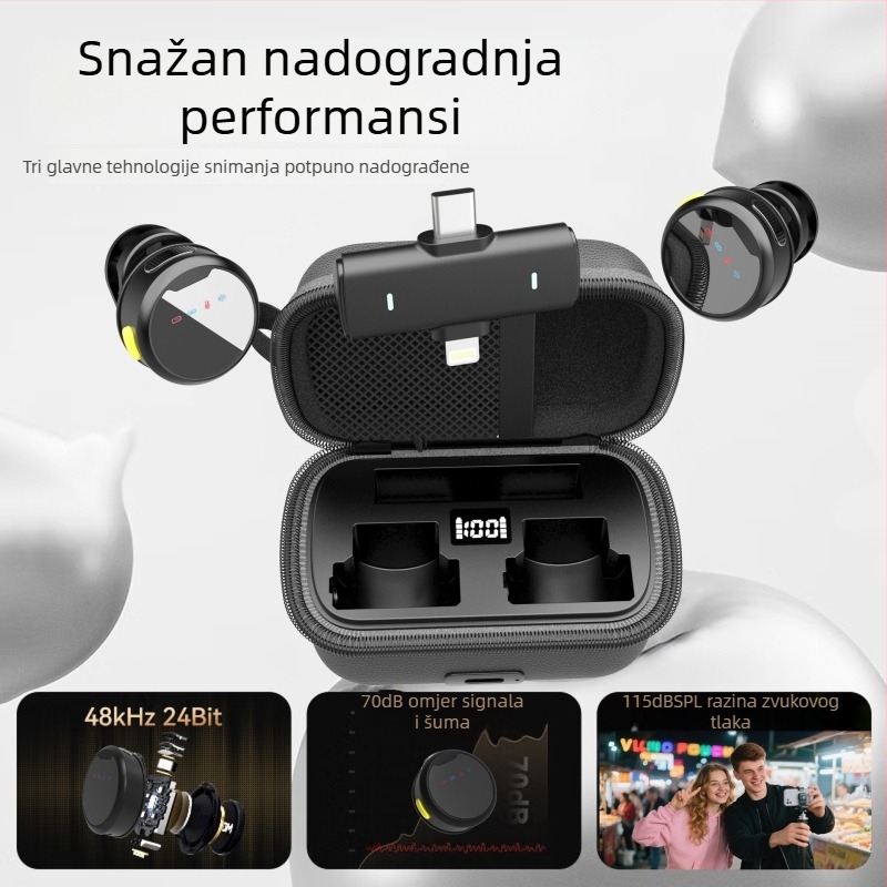 M1s Lavalier mikrofon s ugrađenom baterijom, trajanje baterije preko 12 sati, frekvencijski raspon 100 Hz-20 kHz, SNR ≥70 dB