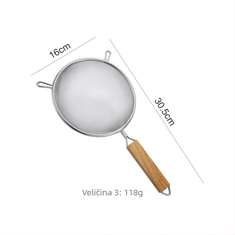 CDL sito za brašno od 304 nehrđajućeg čelika, ručno, s dvije ručke, mrežasta cjediljka