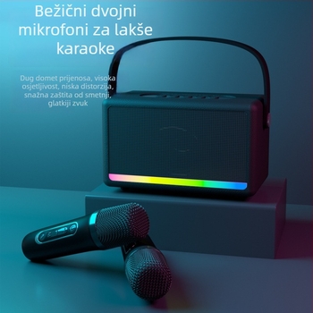 S21 Bežični Bluetooth zvučnik s ugrađenom baterijom, 5W izlaz, karaoke prijenosni zvučnik s mikrofonom, 100Hz-20kHz, domet 10m