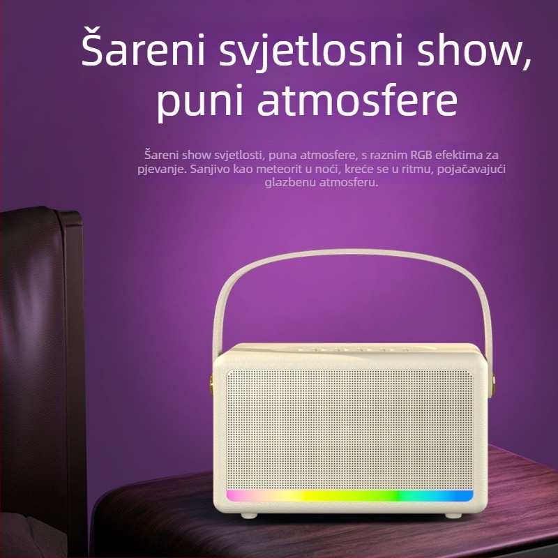 S21 Bežični Bluetooth zvučnik s ugrađenom baterijom, 5W izlaz, karaoke prijenosni zvučnik s mikrofonom, 100Hz-20kHz, domet 10m