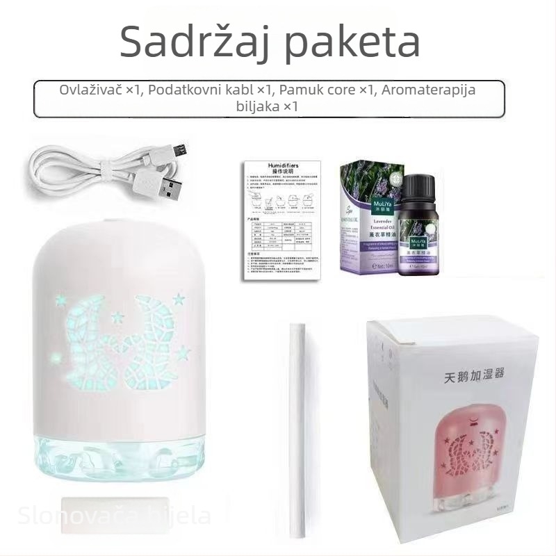 Mini USB ovlaživač s LED svjetlom, okruglog oblika, spremnik 0,5 L, 1 izlaz magle, USB napajanje, vremenski tajmer 8+ sati, tih rad