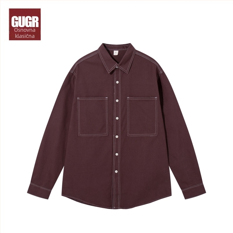 Muška lagana pamucna košulja, cardigan stil, opušten kroj, dugi rukavi, japanski retro