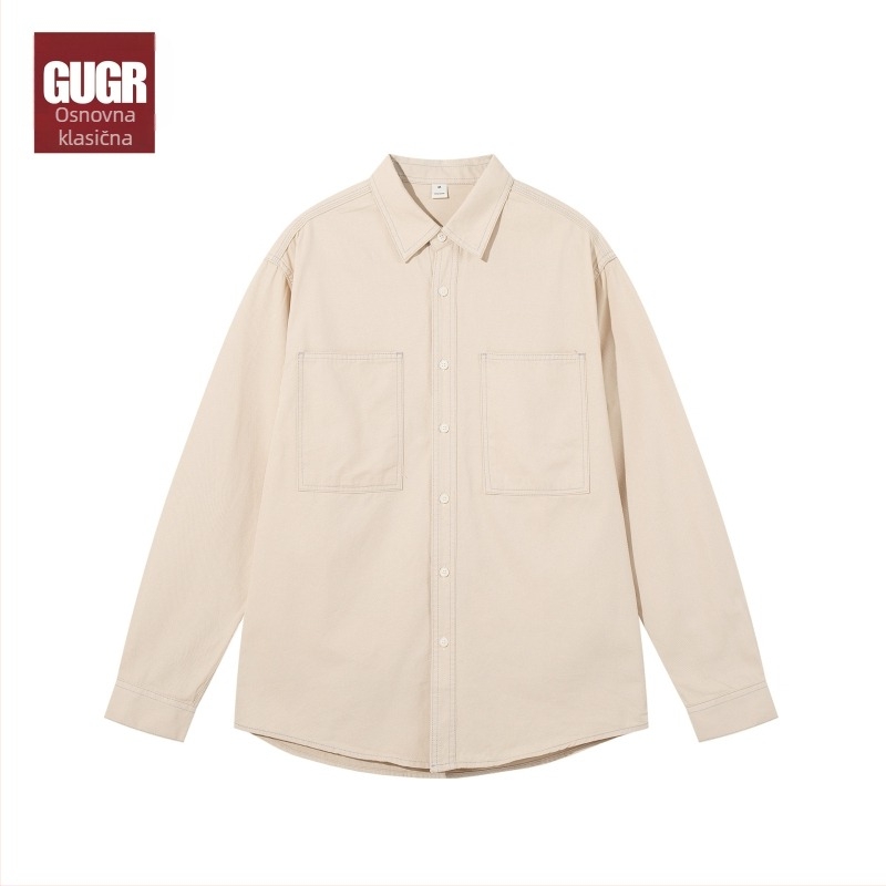 Muška lagana pamucna košulja, cardigan stil, opušten kroj, dugi rukavi, japanski retro
