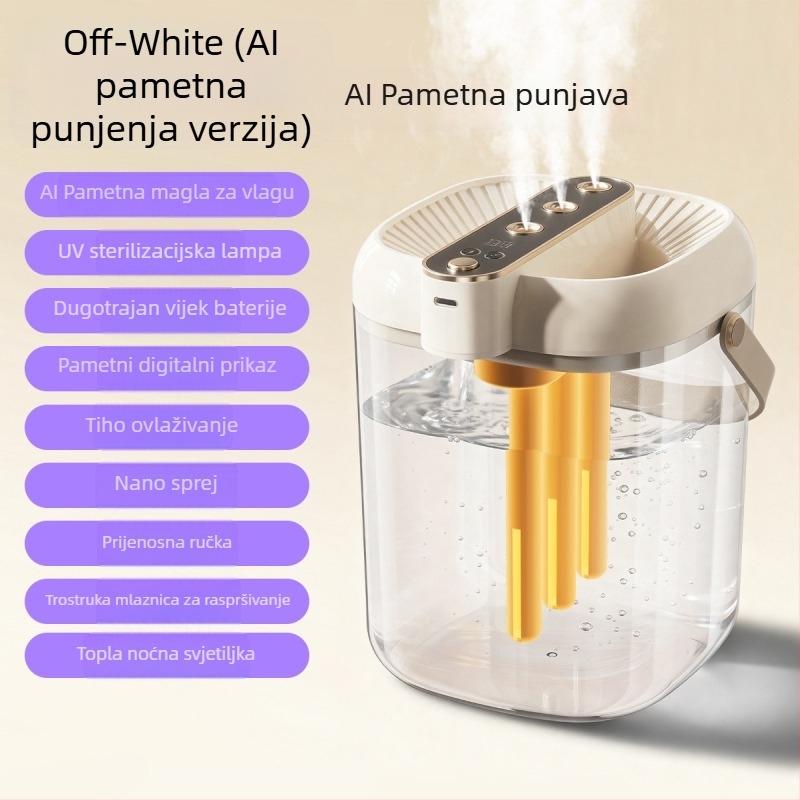 Vlaživač zraka za kućnu upotrebu s 3 mlaznicama magle, USB napajanje, spremnik ≤0,5 L, za prostorije do 10 m², buka 36–45 dB