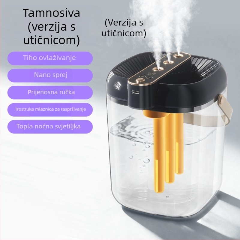 Vlaživač zraka za kućnu upotrebu s 3 mlaznicama magle, USB napajanje, spremnik ≤0,5 L, za prostorije do 10 m², buka 36–45 dB