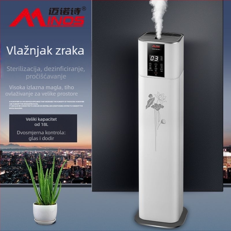 Ovlaživač zraka i pročišćivač zraka s glasovnim upravljanjem, stojeći model, protok zraka 400 m³/h, pogodno za prostorije 61 m² i više, napajanje litij baterijom, regulacija ozonom