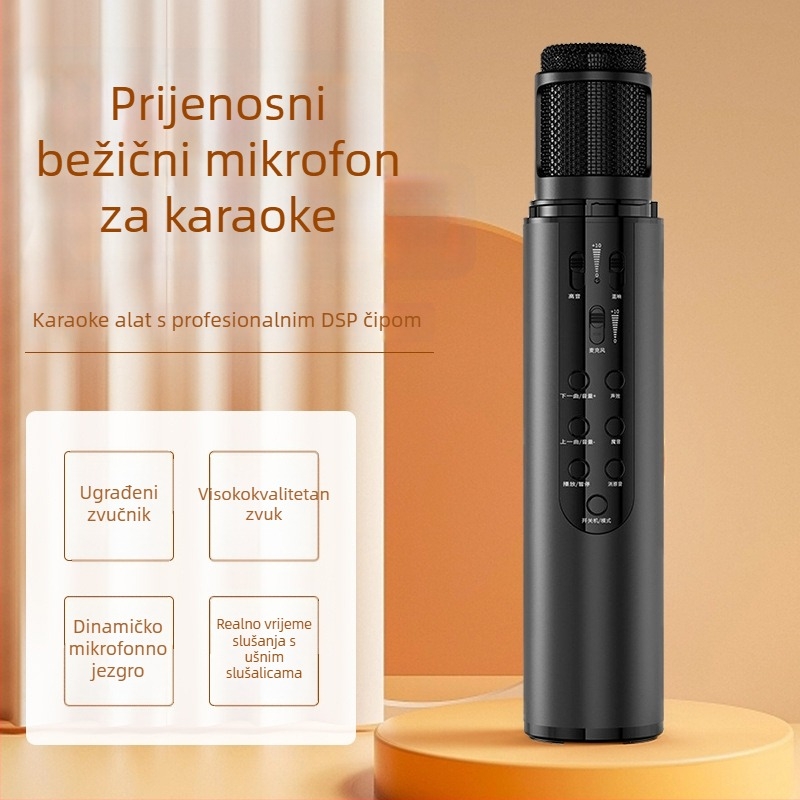 Lebo K1 karaoke mikrofon s ugrađenim audio sučeljem, Bluetooth 4.2, snaga 5W×2, SNR ≥100 dB za prijenos uživo