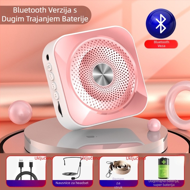 Prijenosni zvučnik s ugrađenim mikrofonom za računalo karaoke, baterija 1200–2000 mAh, trajanje 8–12 sati, snaga 1 W, SNR ≥100 dB