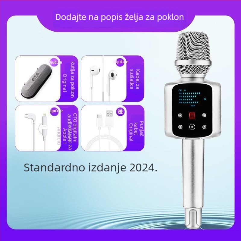 R2Pro karaoke mikrofon s ugrađenom zvučnom kartom – kućni KTV set, prilagodljiva usmjerenost zvuka, SNR ≥ 70 dB