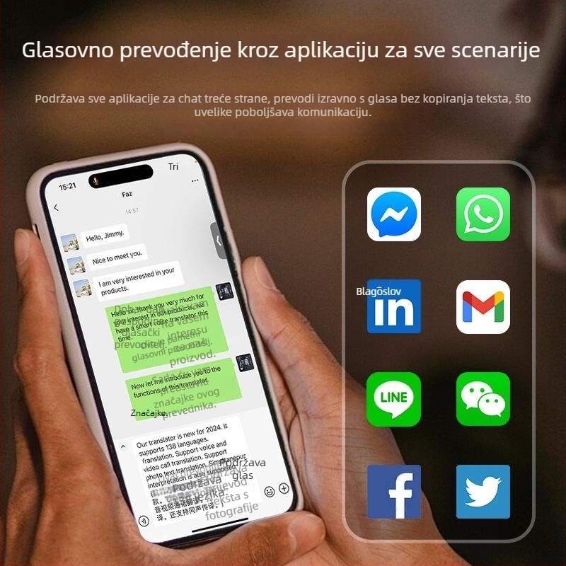 Inteligentni prijevodnik s prevođenjem videa i glasa u stvarnom vremenu, simultani prijevod, Bluetooth, aluminijska legura, držač za telefon