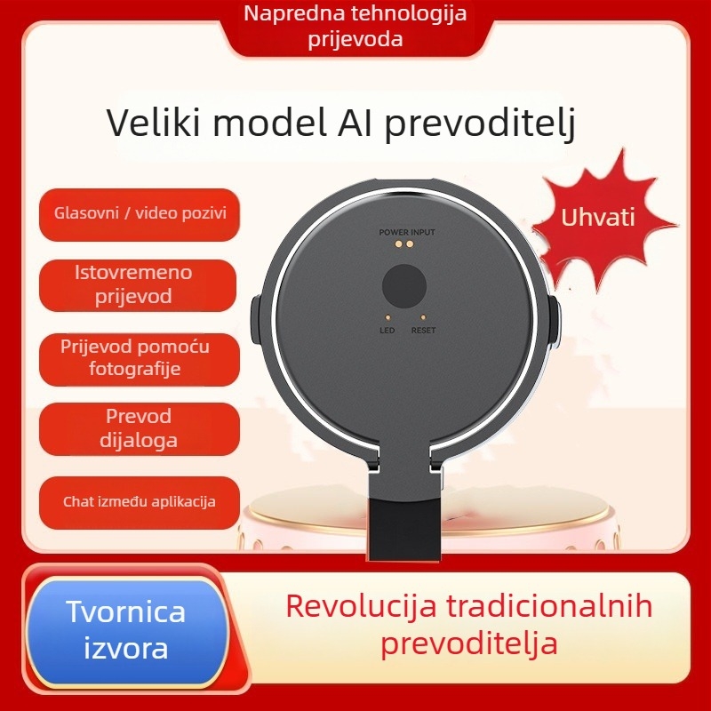 Inteligentni prijevodnik s prevođenjem videa i glasa u stvarnom vremenu, simultani prijevod, Bluetooth, aluminijska legura, držač za telefon