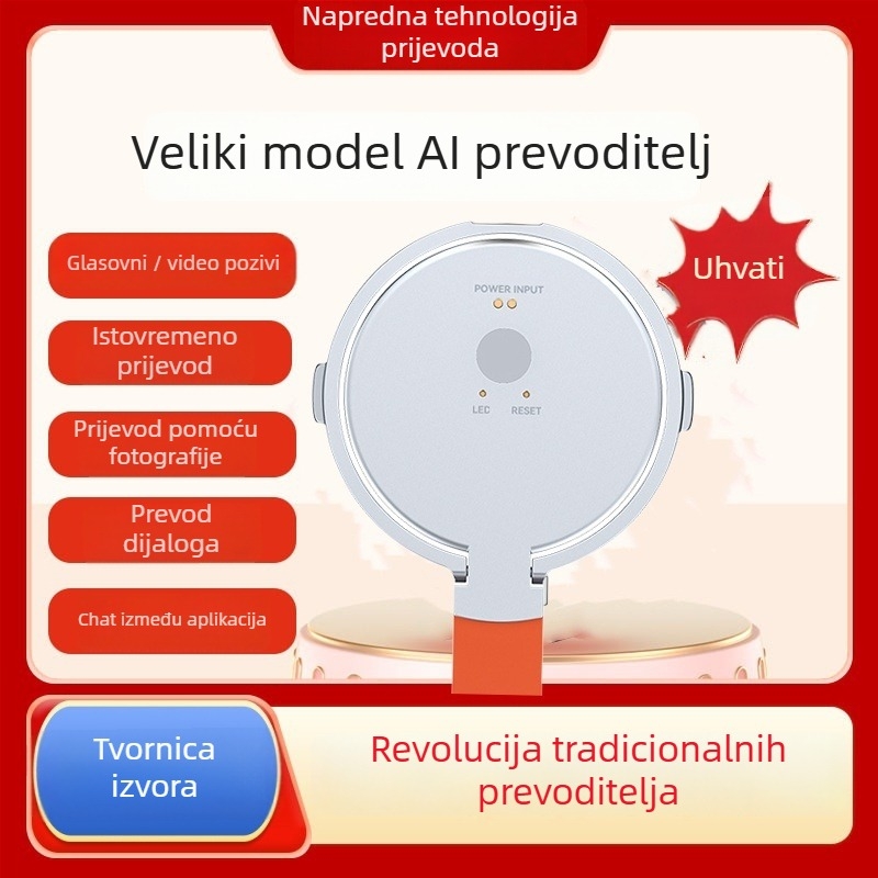 Inteligentni prijevodnik s prevođenjem videa i glasa u stvarnom vremenu, simultani prijevod, Bluetooth, aluminijska legura, držač za telefon
