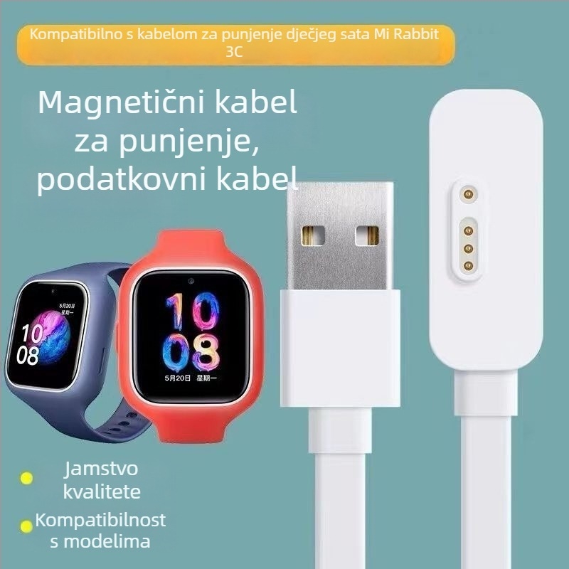 Magnetski kabel za napajanje i prijenos podataka za Mi Rabbit 5C dječji pametni sat; kompatibilan s Xiaoxun Y2/S3