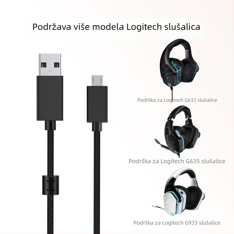 Prilagođeni USB-Micro kabel za prijenos podataka i punjenje za Logitech slušalice serije G633 (G633S, G933S, G635) – Sove su wei