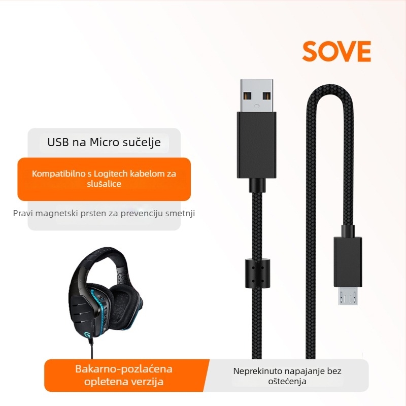 Prilagođeni USB-Micro kabel za prijenos podataka i punjenje za Logitech slušalice serije G633 (G633S, G933S, G635) – Sove su wei