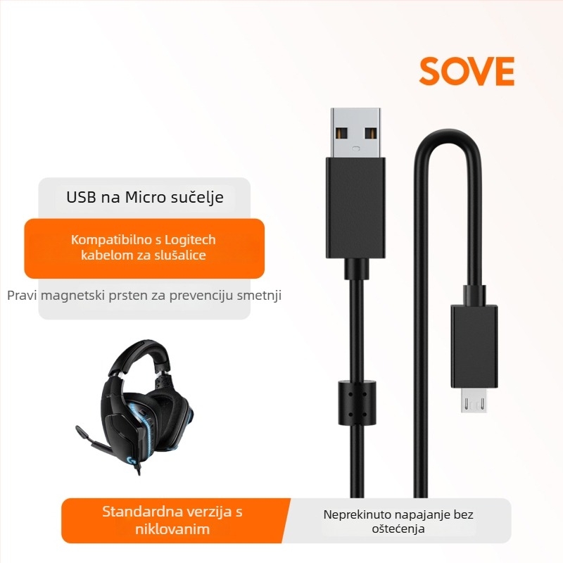 Prilagođeni USB-Micro kabel za prijenos podataka i punjenje za Logitech slušalice serije G633 (G633S, G933S, G635) – Sove su wei