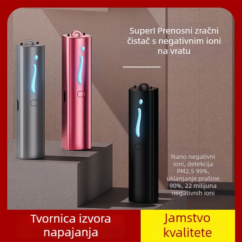 PrijenosniPročišćivač zraka oko vrata s negativnim ionima, uklanja mirise, tih rad, USB napajanje, pokrivenost do 10 m²