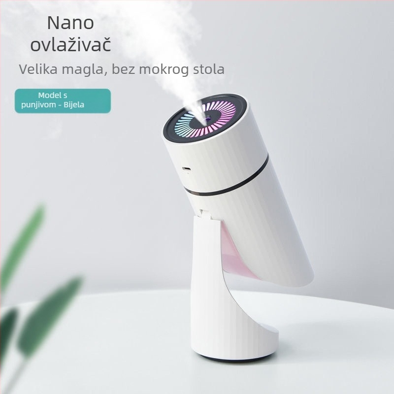 USB okretni ovlaživač za ured/auto, 3+ izlaza magle, tih rad, noćno svjetlo, spremnik 0,5–1 L