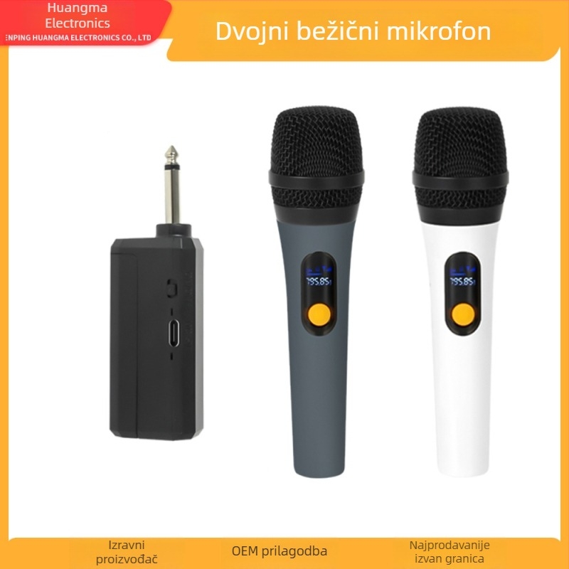Bežični mikrofon XS-2, dvostruki ručni za KTV, punjiv, raspon 40 Hz-20 kHz, SNR ≥85 dB, ugrađena baterija 500-800 mAh, trajanje 1-3 h