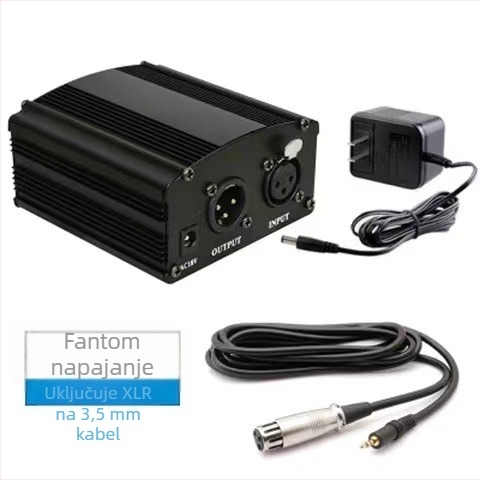 Kondenzatorski mikrofon s velikom membranom, napajanje 48V phantom, USB sučelje, kompatibilan sa zvučnom kartom, hiper-kardioidni obrazac