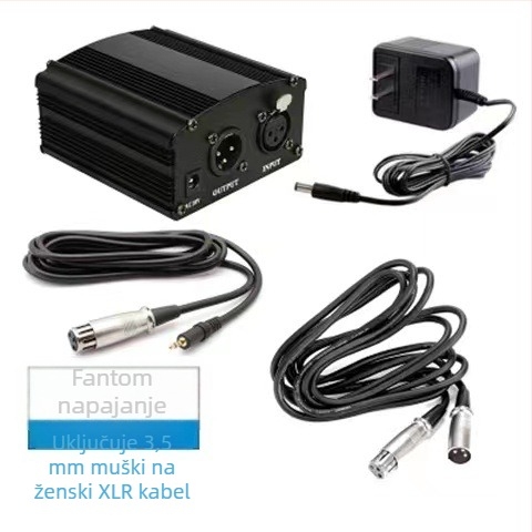 Kondenzatorski mikrofon s velikom membranom, napajanje 48V phantom, USB sučelje, kompatibilan sa zvučnom kartom, hiper-kardioidni obrazac