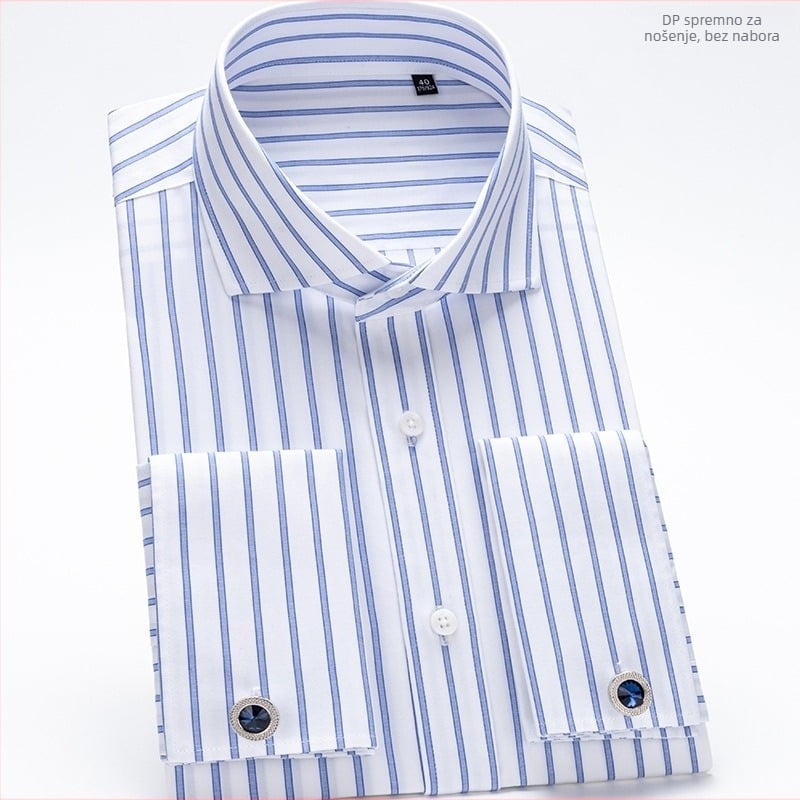 Muška pamučna košulja s prugama, slim fit, duge rukave, bez glačanja, kvadratni ovratnik, poslovni stil