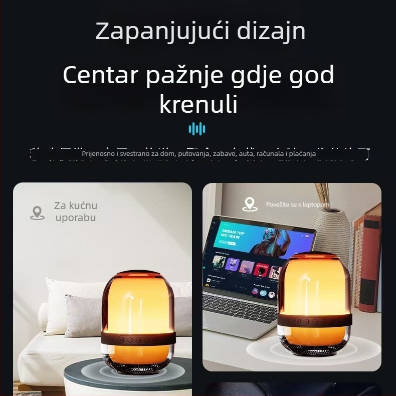 Mini Bluetooth zvučnik s integriranom baterijom i ambijentalnim osvjetljenjem - 8W, Bluetooth 5.3, USB napajanje, frekvencijski raspon 100Hz-20kHz, SNR ≥60dB