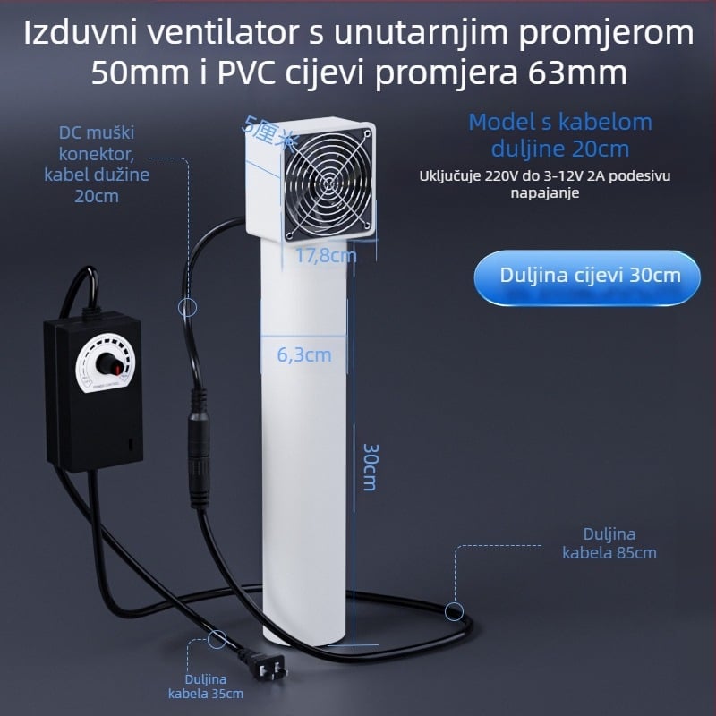 Ventilator za svježi zrak bez bušenja za otvor klima uređaja – spavaća soba, uklanjanje mirisa i formaldehida, buka 36–45 dB